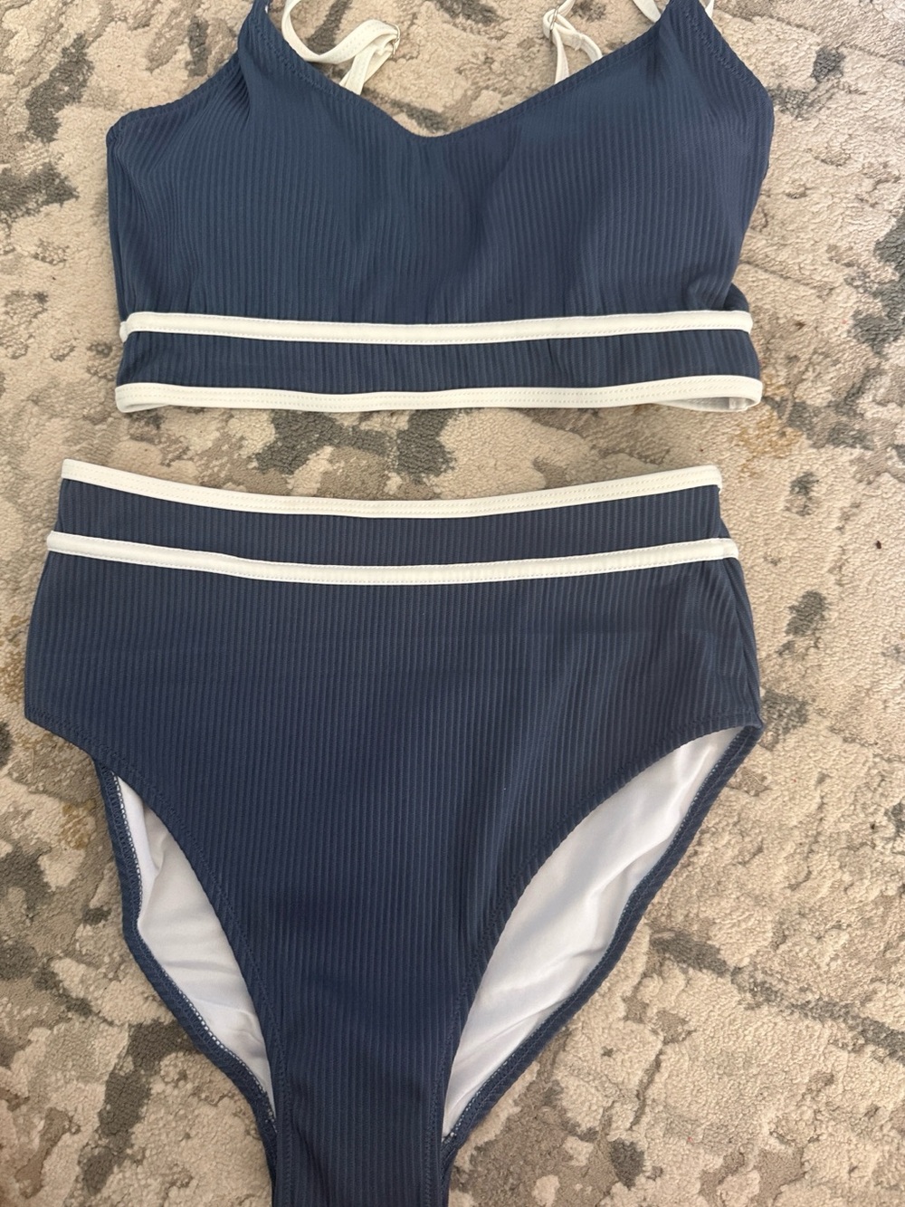 BMJL Women’s High-Waist Navy Ribbed Bikini with Contrast Trim